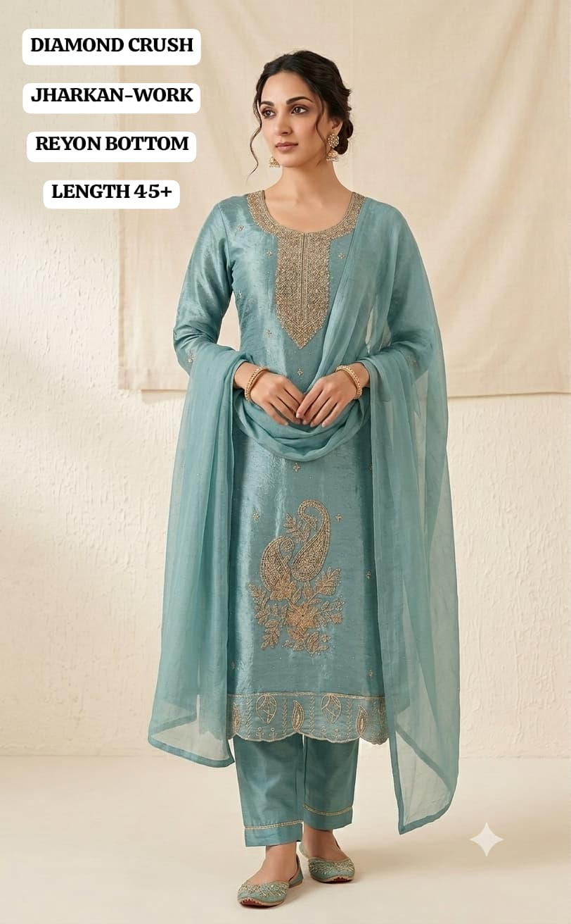 Kiara Sky Blue Diamond Crush Designer Suit Set
