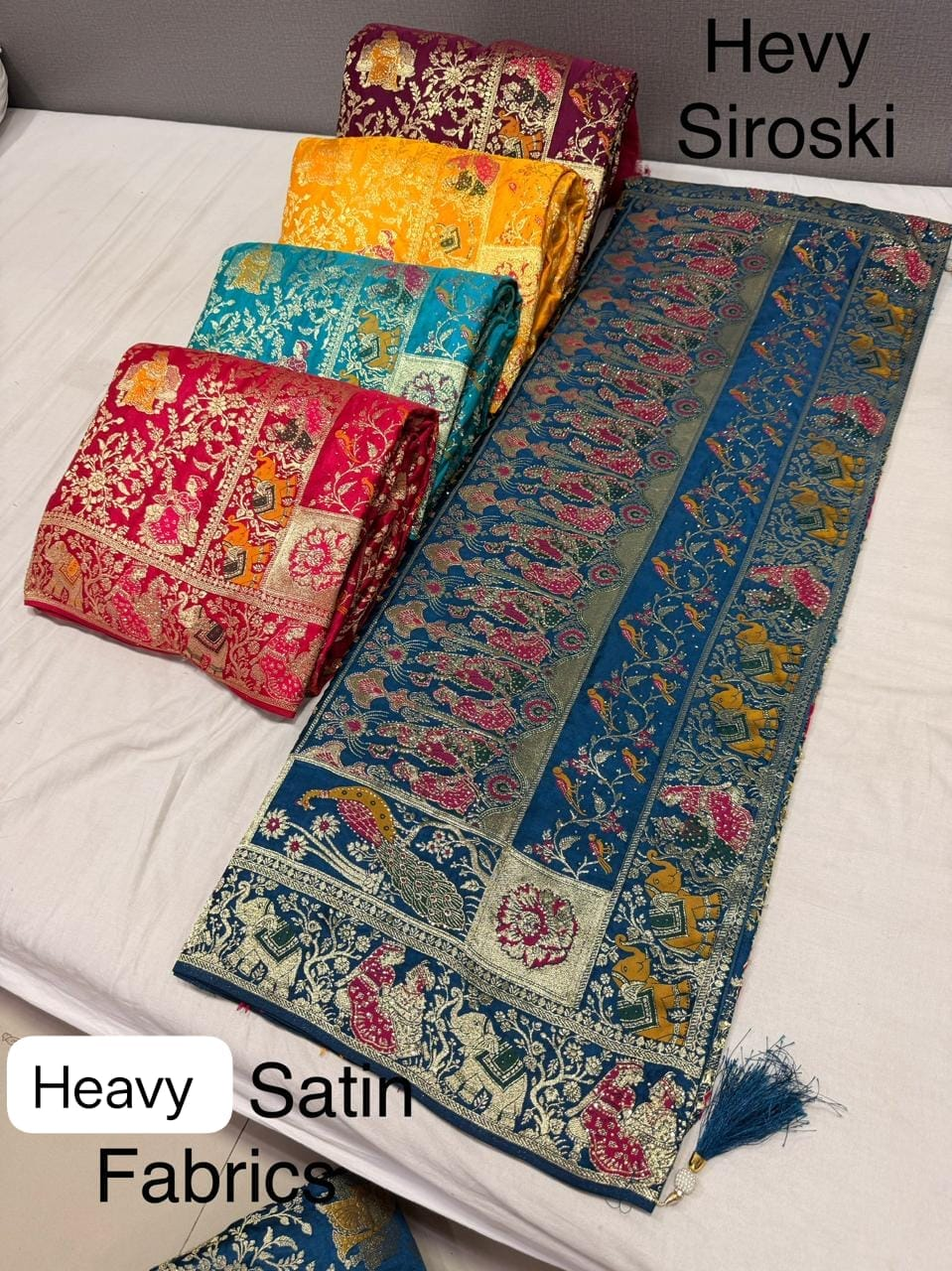 Heavy Satin Sirovski Work Saree